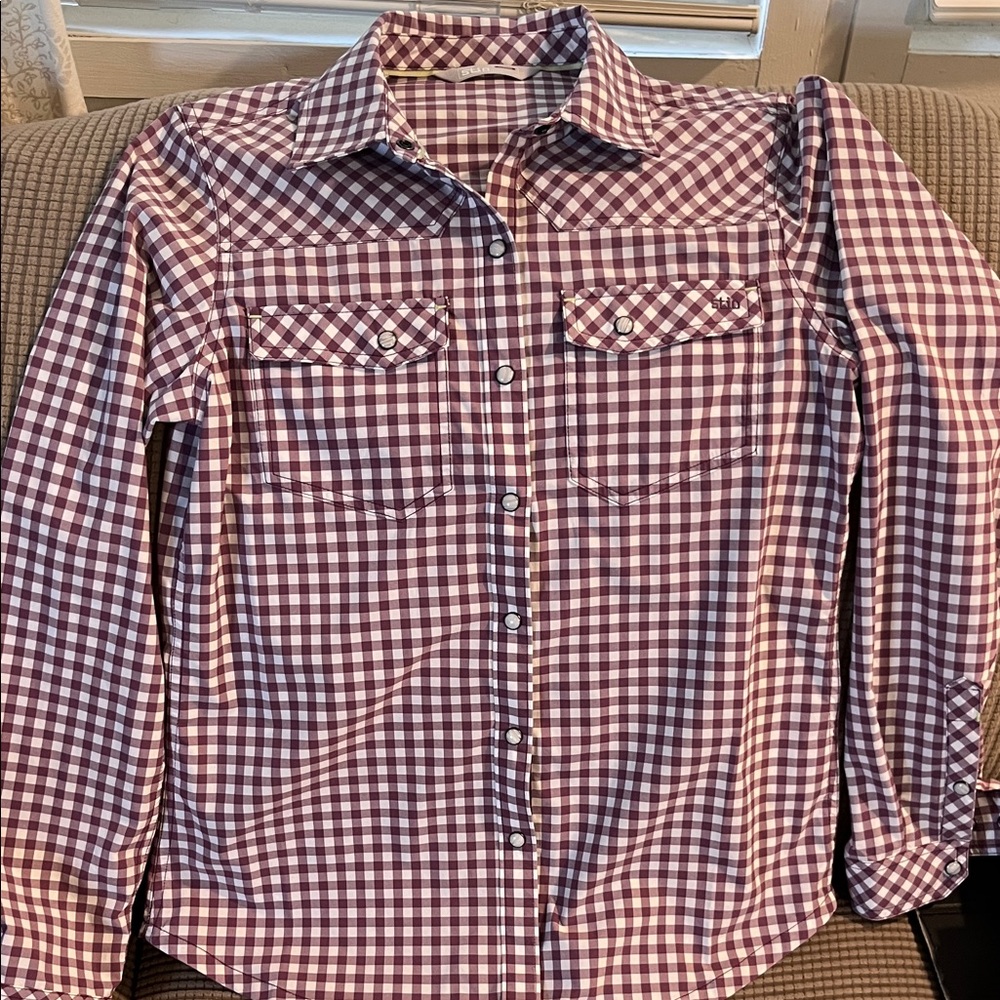 Stio Women's Button Down Shirt - Purple Checkered